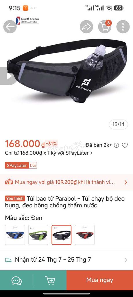 Túi đeo chạy bộ Parabol chống thấm nước Đen. Mua bán Đồ thể thao, Dã ngoại tại Quận Thanh Khê Đà Nẵng được đăng bởi Văn Đạt hình 1
