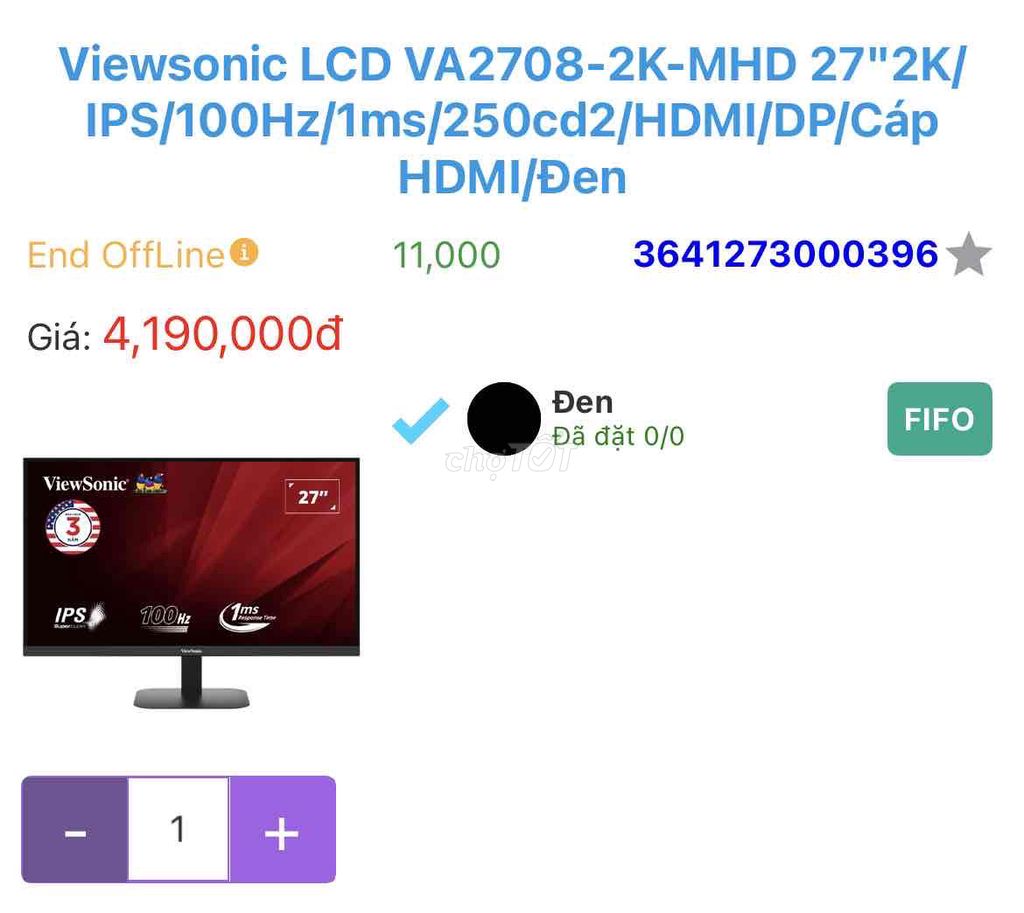 Màn hình viewsonic 27 inch còn bảo hành dài. Mua bán Phụ kiện (Màn hình, Chuột...) tại Thành phố Buôn Ma Thuột Đắk Lắk được đăng bởi Nam Anh hình 1