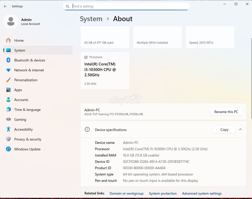 Laptop ASUS TUF Gaming Core i5, RAM 16GB, 512G. Mua bán Laptop tại Quận Bình Thạnh Tp Hồ Chí Minh được đăng bởi Laura Ngoc hình 1