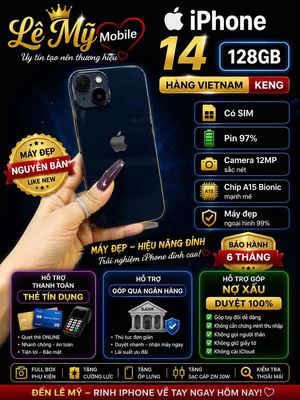 GÓP NỢ XẤU TAY ĐÔI-IPHONE 14-128G CÓ SIM ZIN KENG