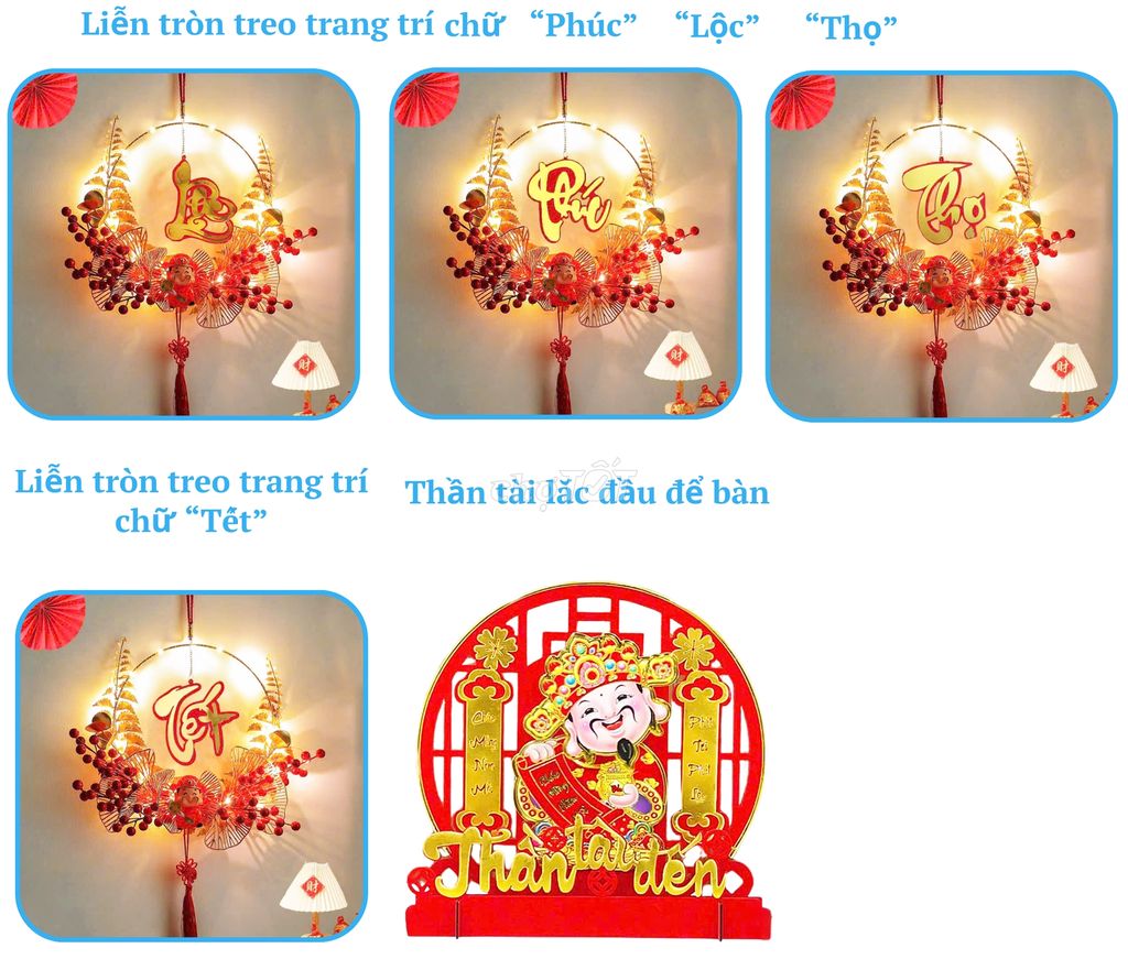 Liễn tròn chữ “Tết” “Phúc” “Lộc” “Thọ” có đèn LED