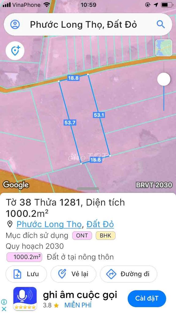 cần bán đất 1000m2 (18,8 x 52)m có 320 thổ cư xã Phước Long thọ