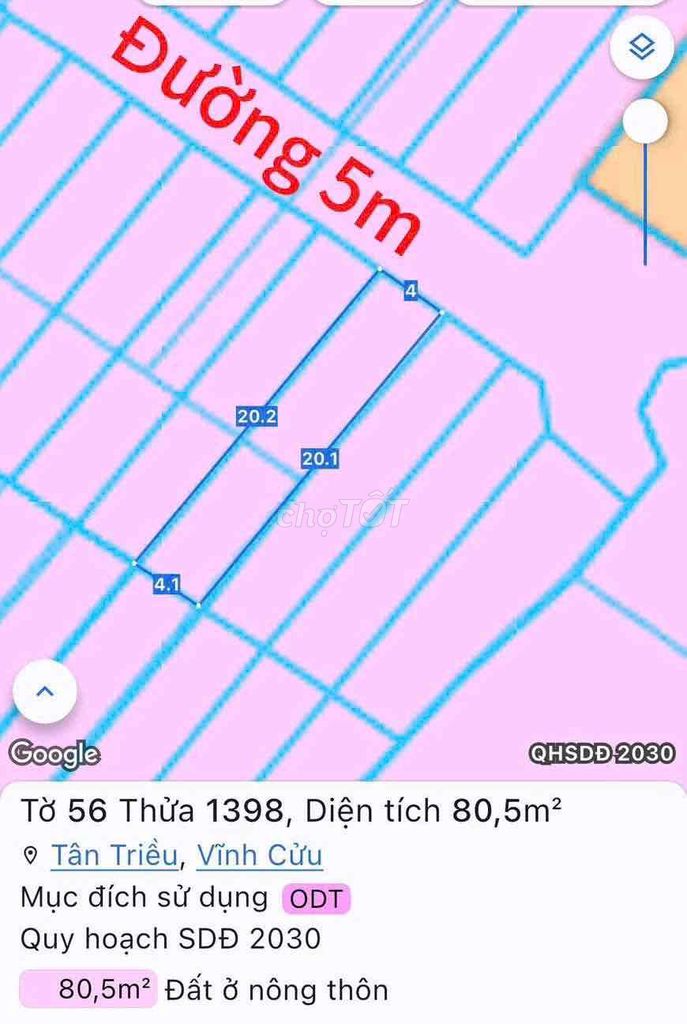 Bán gấp đất sổ hồng riêng thổ cư 100% gần trường tiểu học Tân Phú Ấp 5