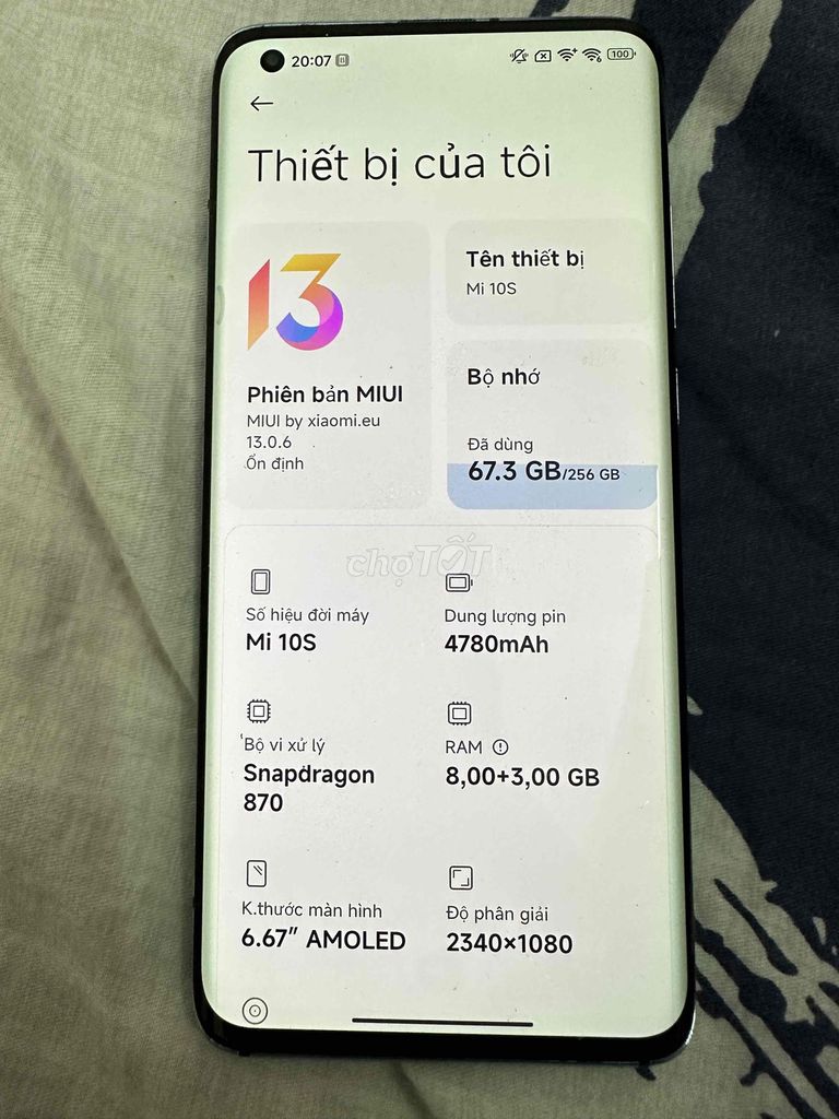 Xiaomi Mi 10S 256GB Xanh. Mua bán Điện thoại tại Thị xã Hương Thủy Thừa Thiên Huế được đăng bởi Hiếu  hình 1