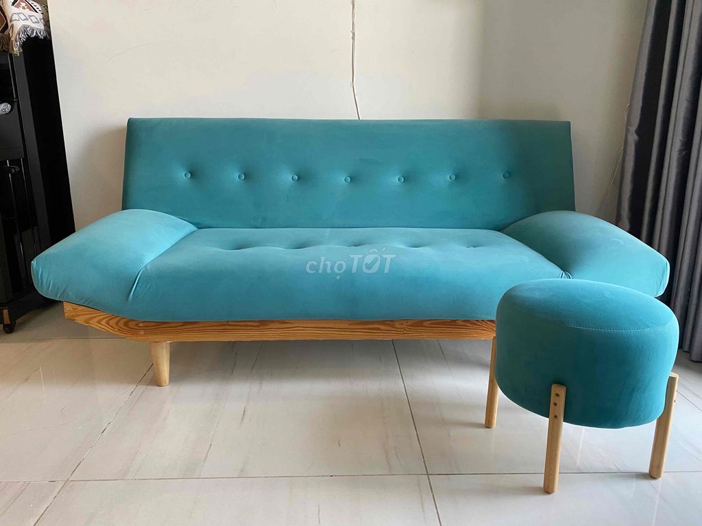 SOFA BED KHUNG GỖ TẶNG KÈM GHẾ ĐÔN