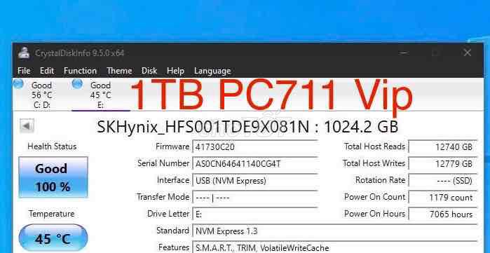 SSD 1TB SKHynix PC711 NVME Hàng Tháo Máy Chuẩn Đẹp