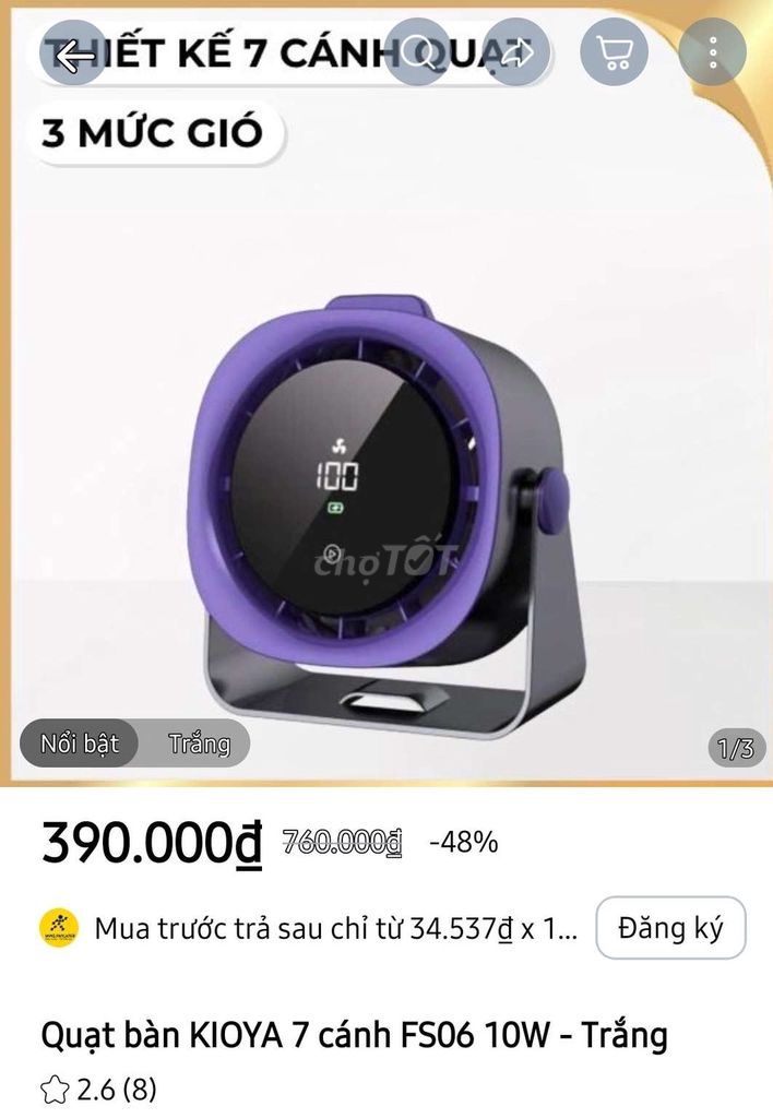 Quạt bàn KIOYA FS06 Xám tím 10W. Mua bán Quạt tại Quận 4 Tp Hồ Chí Minh được đăng bởi Dịch vụ y tế tận nhà hình 1