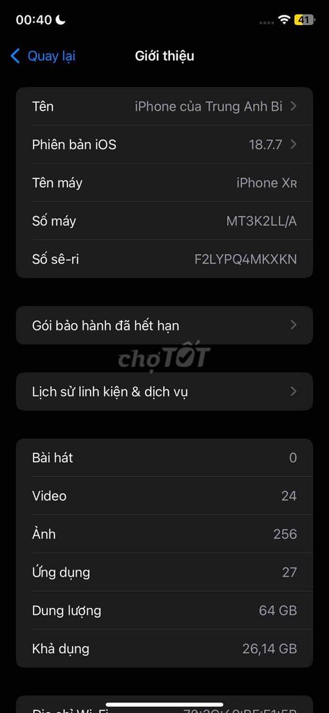 Apple iPhone XR lock 64GB Đen Đã dùng. Mua bán Điện thoại tại Huyện Thanh Trì Hà Nội được đăng bởi Trung Anh hình 1