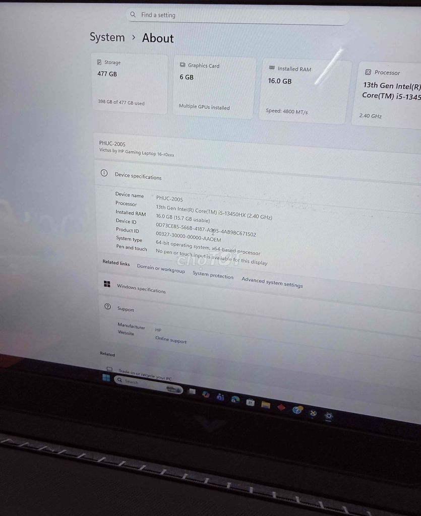 HP Victus 16 i5-13450HX 16GB/477GB. Mua bán Laptop tại Quận 7 Tp Hồ Chí Minh được đăng bởi người dùng hình 1