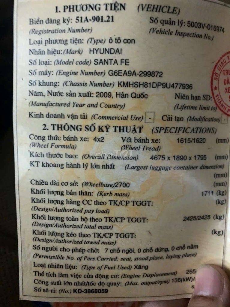 Hyundai Santa Fe 2009 2.7L. Mua bán Ô tô tại Quận 1 Tp Hồ Chí Minh được đăng bởi Khoi Le hình 7