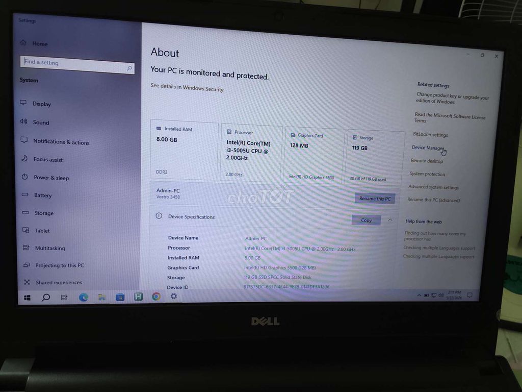 Dell Vostro . Mua bán Laptop tại Huyện Nhà Bè Tp Hồ Chí Minh được đăng bởi Thảo  hình 1