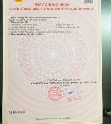 Bán đất ngay KCN Tân Hương, ngang 10m full thổ cư, cách QL1A 500m. Mua bán đất tại Huyện Châu Thành Tiền Giang được đăng bởi Tony Hậu