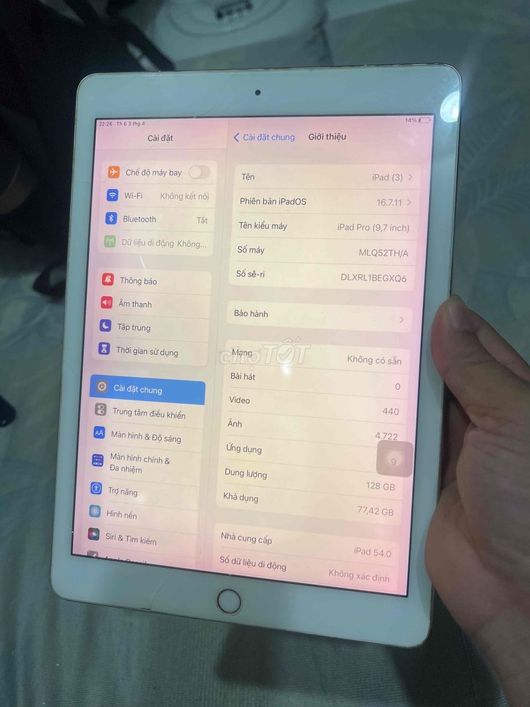 Apple iPad Pro 9.7 128GB Vàng Có SIM. Mua bán Máy tính bảng tại Thành phố Thủ Đức Tp Hồ Chí Minh được đăng bởi khang nguyễn hình 1