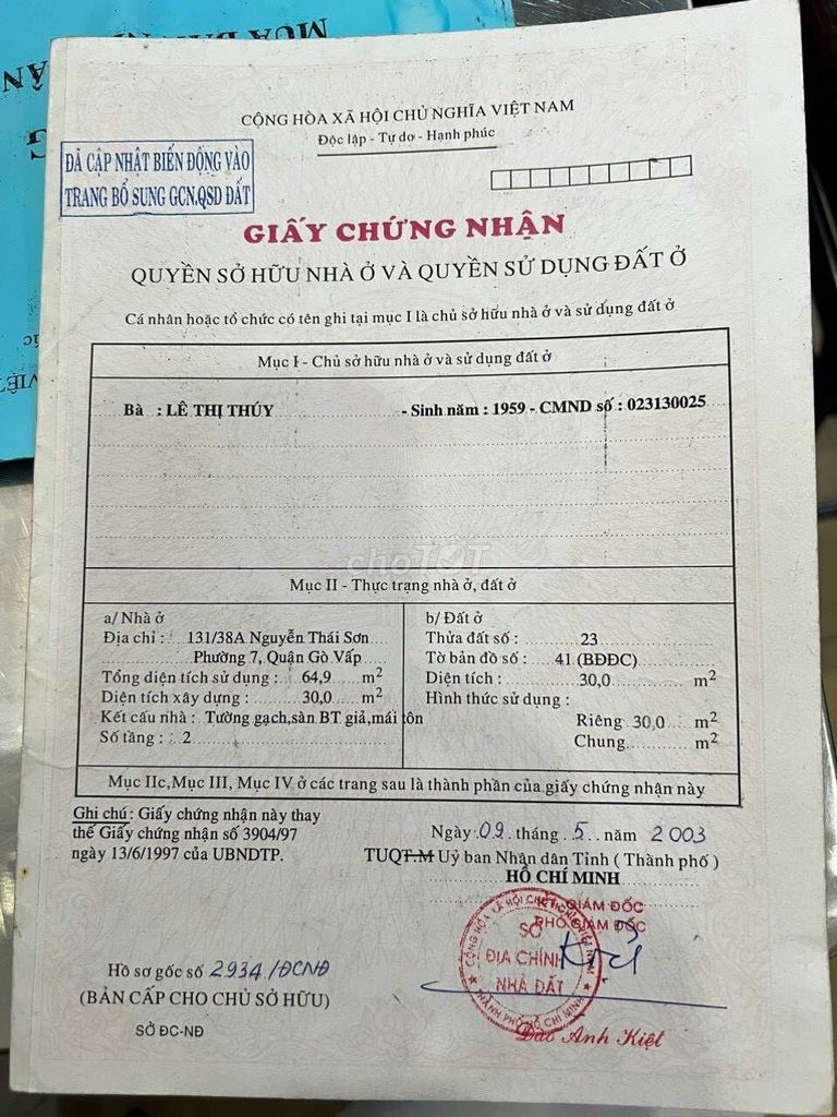 Bán nhà đường Nguyễn Thái Sơn p7 quận Gò Vấp 3.8ty