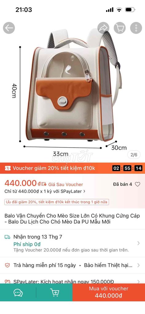 Balo vận chuyển da PU lớn cho chó mèo. Mua bán Phụ kiện, Thức ăn, Dịch vụ tại Thành phố Thủ Đức Tp Hồ Chí Minh được đăng bởi Nguyên Phạm hình 1