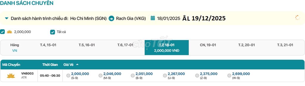 Hồ Chí Minh - Rạch Giá  18/01/2025 Â L 19/12/2025