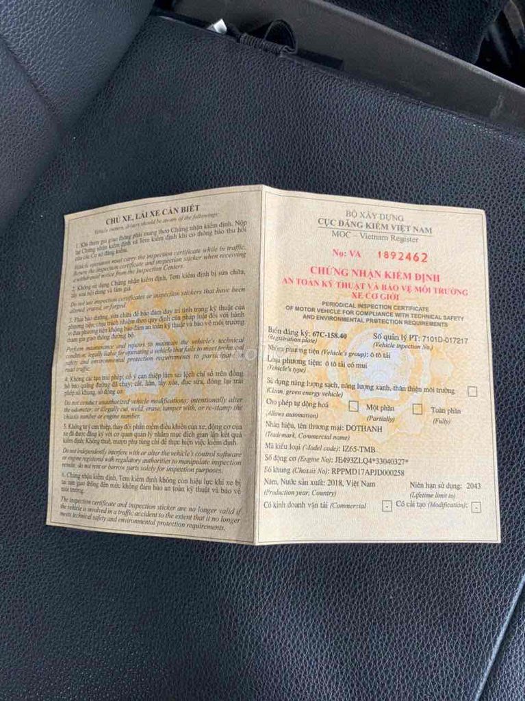 DOTHANH IZ65 đơi 2018 Tải 3t5 thùng dài 4m3 Xe zin. Mua bán Xe tải, xe ben tại Quận Bình Thuỷ Cần Thơ được đăng bởi Phạm Nguyễn Băng Nhi hình 13