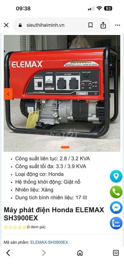 Máy phát điện Elemax SH3900EX. Mua bán Đồ chuyên dụng, Giống nuôi trồng tại Quận Bắc Từ Liêm Hà Nội được đăng bởi Lam hình 1