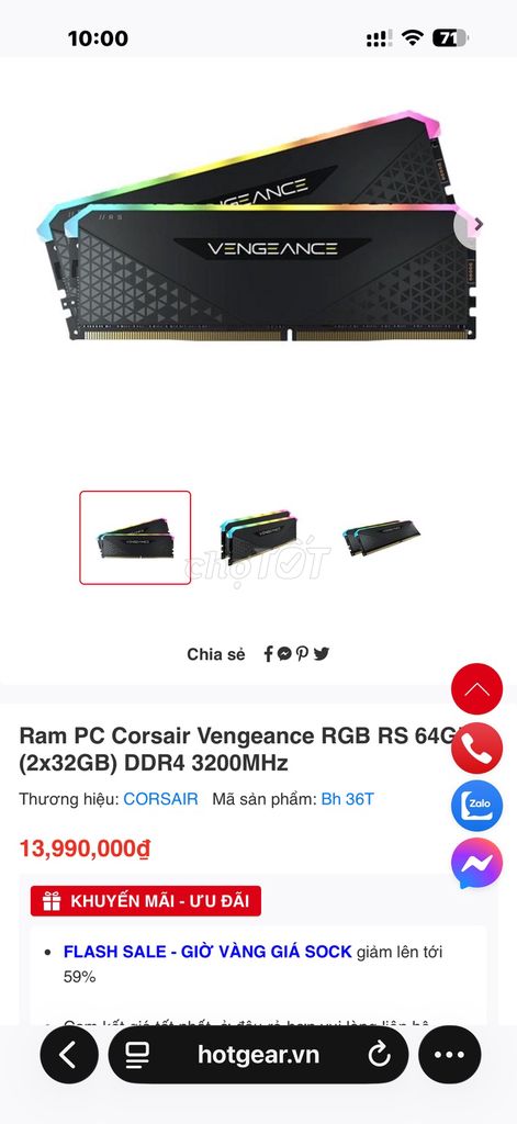 RAM Corsair Vengeance RGB RS 64GB. Mua bán Linh kiện (RAM, Card...) tại Huyện Đức Trọng Lâm Đồng được đăng bởi Chàng Anh hình 1