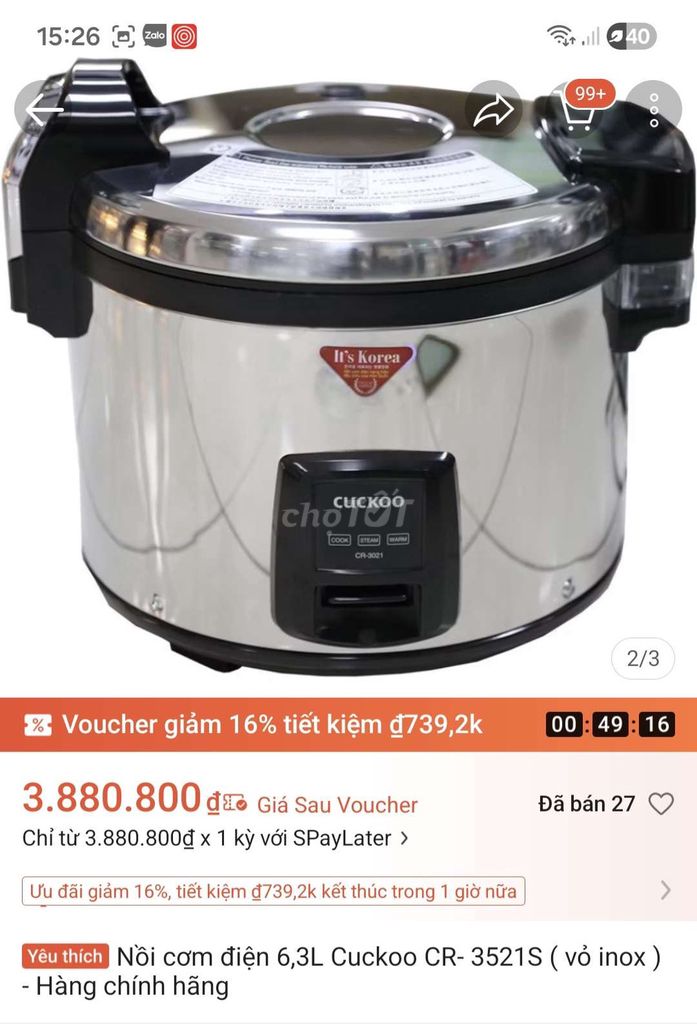 Nồi cơm điện Cuckoo CR-3521S 6.3L Mới. Mua bán Bếp, lò, đồ điện nhà bếp tại Quận 7 Tp Hồ Chí Minh được đăng bởi Lão mão hình 1