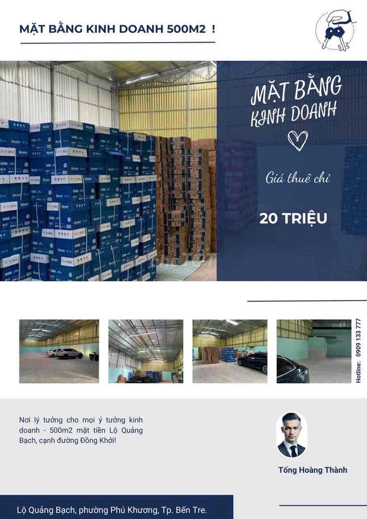 CHO THUÊ MẶT BẰNG KD 500M2 LỘ QUẢNG BẠCH, CẠNH ĐƯỜNG ĐỒNG KHỞI