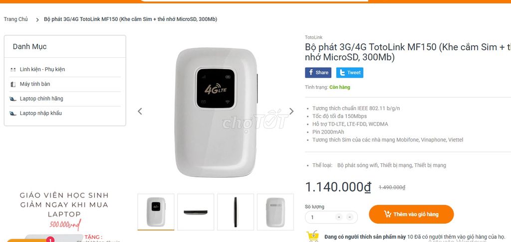 Bộ phát Wifi Totolink MF150 Trắng. Mua bán Phụ kiện (Màn hình, Chuột...) tại Quận 11 Tp Hồ Chí Minh được đăng bởi thuan dinh hình 1