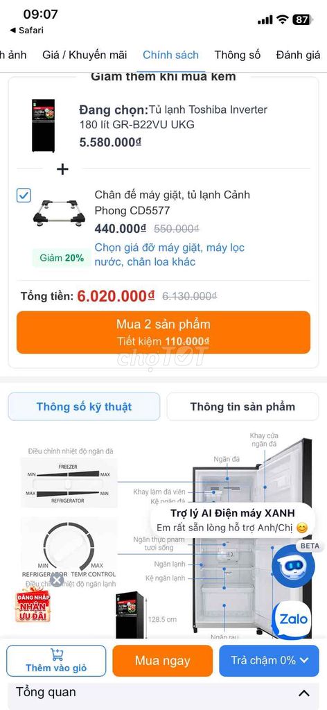 Tủ lạnh Toshiba GR-B22VU UKG 180 lít Inverter. Mua bán Tủ lạnh tại Huyện Yên Mỹ Hưng Yên được đăng bởi sáu hình 1