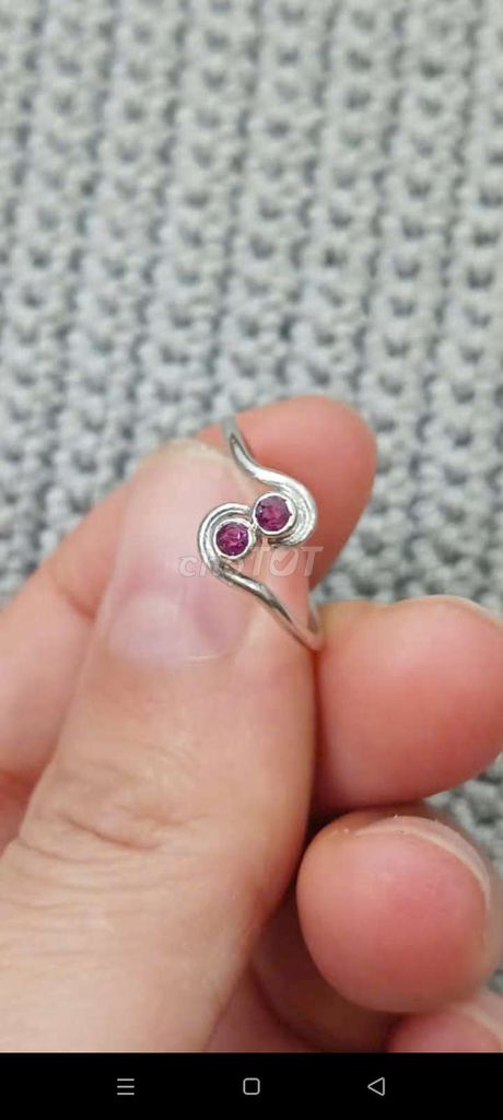 Nhẫn bạc Nữ đính 2 viên ruby form nhỏ xinh