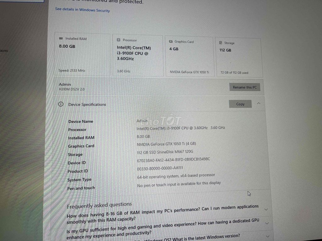 Bộ máy tính i3 9100f 8GB GTX 1050 Ti. Mua bán Máy tính để bàn tại Huyện Quế Võ Bắc Ninh được đăng bởi Moon  hình 1