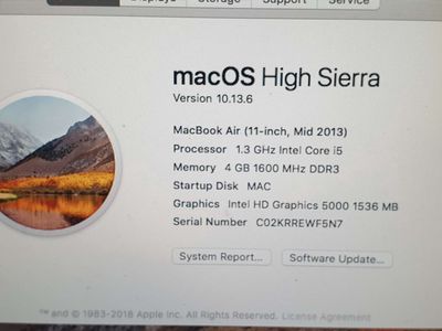 Macbook air 2013 11.6 inch A1448 i5 1.3g 4g 128g