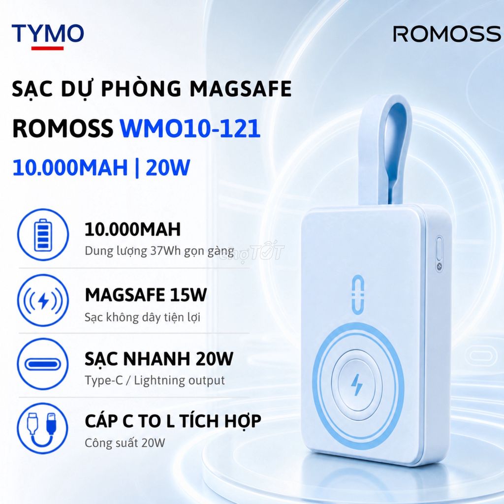 Sạc dự phòng Magsafe Romoss 10.000 20w WMO10-121. Mua bán Phụ kiện (Màn hình, Chuột...) tại Quận Phú Nhuận Tp Hồ Chí Minh được đăng bởi TYMO Việt Nam hình 1
