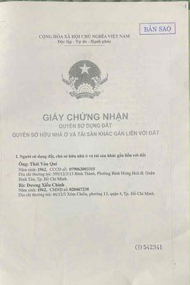 Cần tiền bán nhà chính chủ hẻm xe tải bình thành giá rẻ