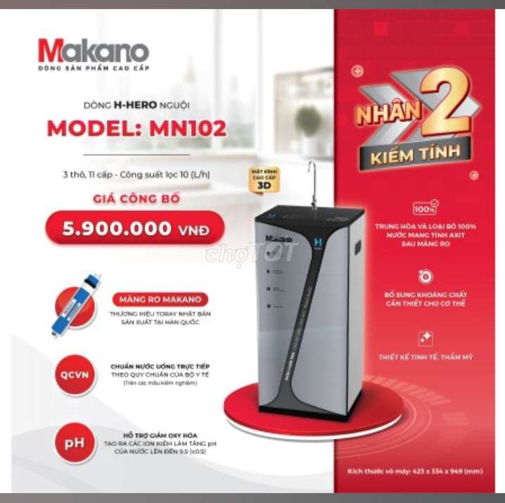 Máy lọc nước RO Makano H-Hero 3D MN102 Chính Hãng