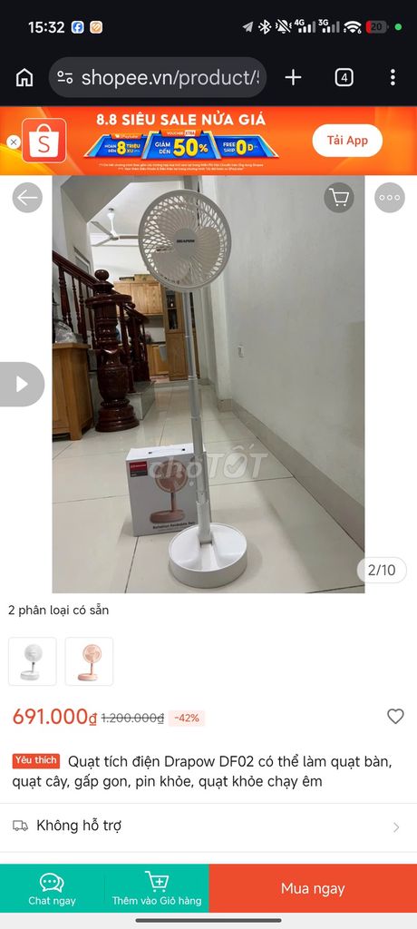 6c Quạt tích điện Drapow DF02 Gấp gọn mới fullbox. Mua bán Quạt tại Quận Ba Đình Hà Nội được đăng bởi Tuấn Anh hình 1