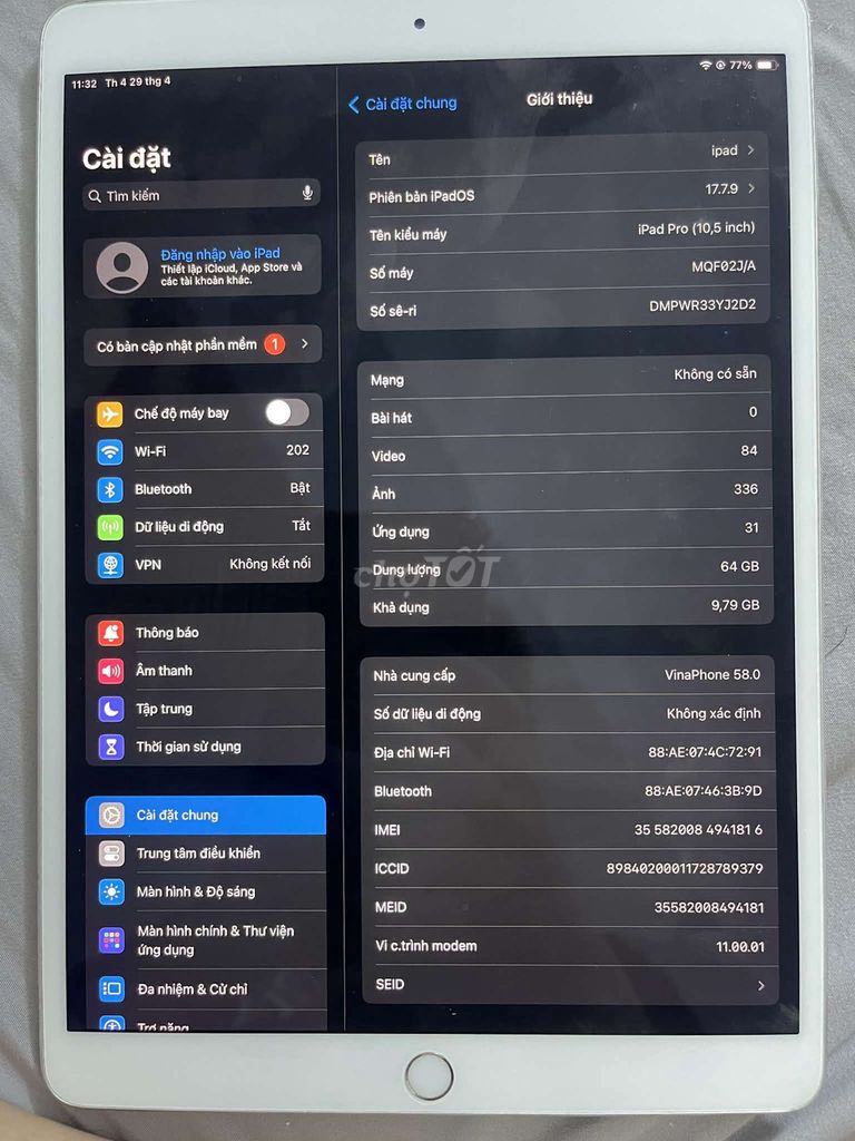 Apple iPad Pro 10.5 inch 64GB Bạc. Mua bán Máy tính bảng tại Quận Đống Đa Hà Nội được đăng bởi Trần Nam hình 1