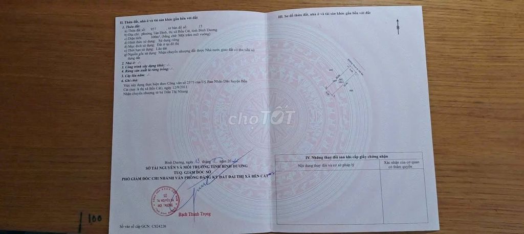 Bán đất 100m2 Phường Hòa Lợi, Bến Cát, Bình Dương - 1.2 tỷ