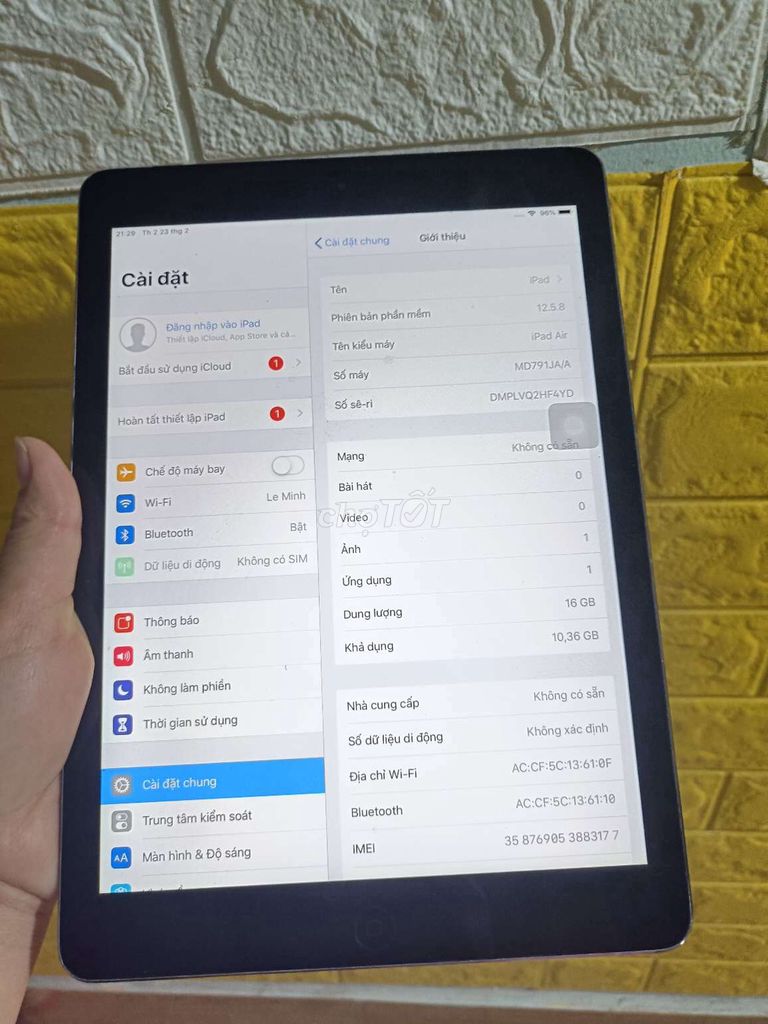 Apple iPad Air 16GB Xám. Mua bán Máy tính bảng tại Thành phố Buôn Ma Thuột Đắk Lắk được đăng bởi Cẩm Nhung hình 1
