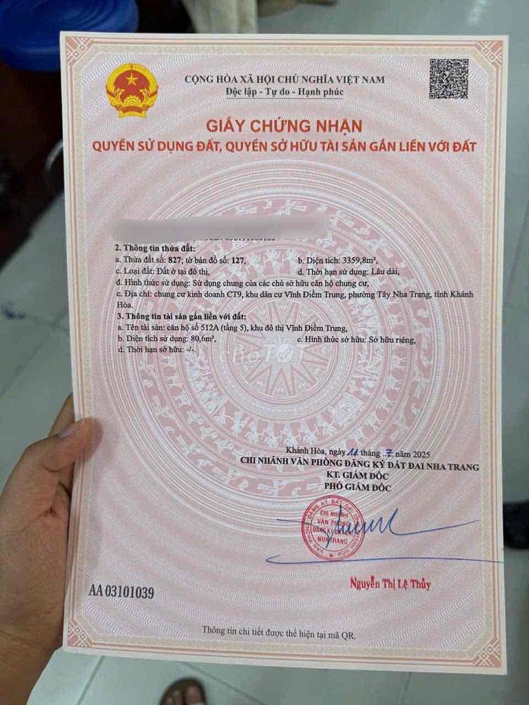 Квартира CT9 Vĩnh Điềm Trung, Vĩnh Hiệp, Нячанг, с отдельным красным свидетельством