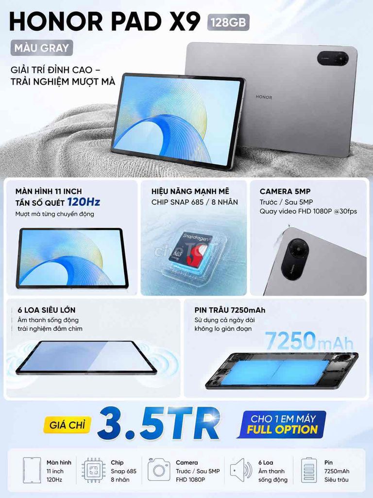 Honor Pad X9 Snap 685 11 inch 128GB. Mua bán Máy tính bảng tại Quận Ninh Kiều Cần Thơ được đăng bởi SUN APPLE STORE hình 1