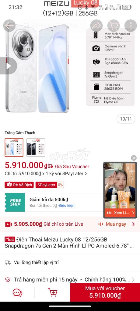 Meizu Lucky 08 256GB Trắng. Mua bán Điện thoại tại Thành phố Thủ Đức Tp Hồ Chí Minh được đăng bởi Duy Vlog hình 1