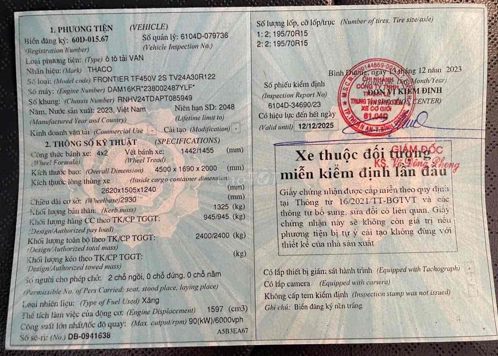 thaco van 450 2s màu đen