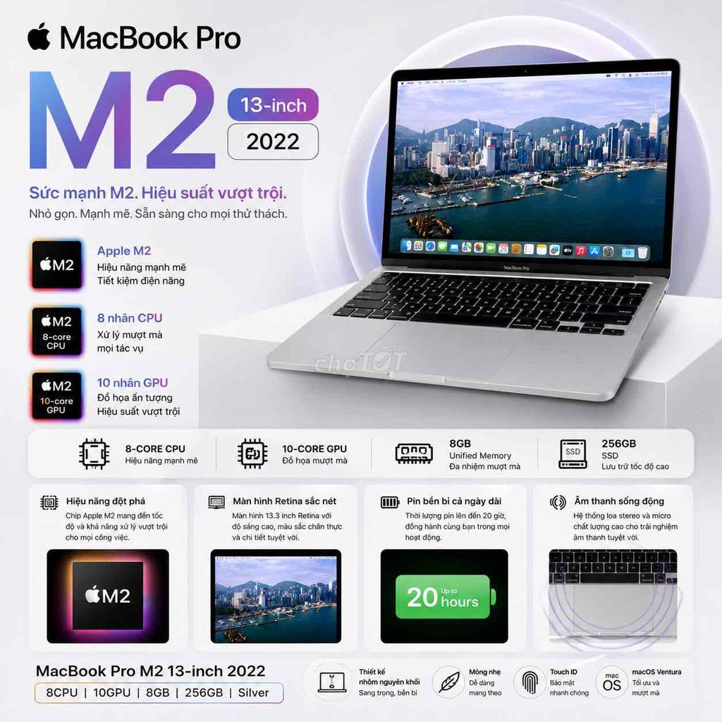Apple MacBook Pro 13 M2 8GB/256GB Silver 2022. Mua bán Laptop tại Thành phố Buôn Ma Thuột Đắk Lắk được đăng bởi HD Store  hình 1