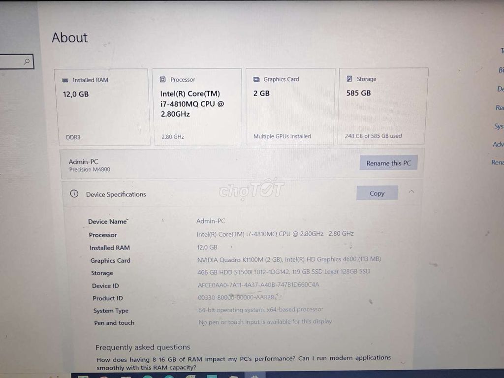 Dell M4800 i7-4810MQ 12GB/SSD 120GB+HDD 500GB. Mua bán Laptop tại Quận Hải Châu Đà Nẵng được đăng bởi Nguyễn Sáng hình 1