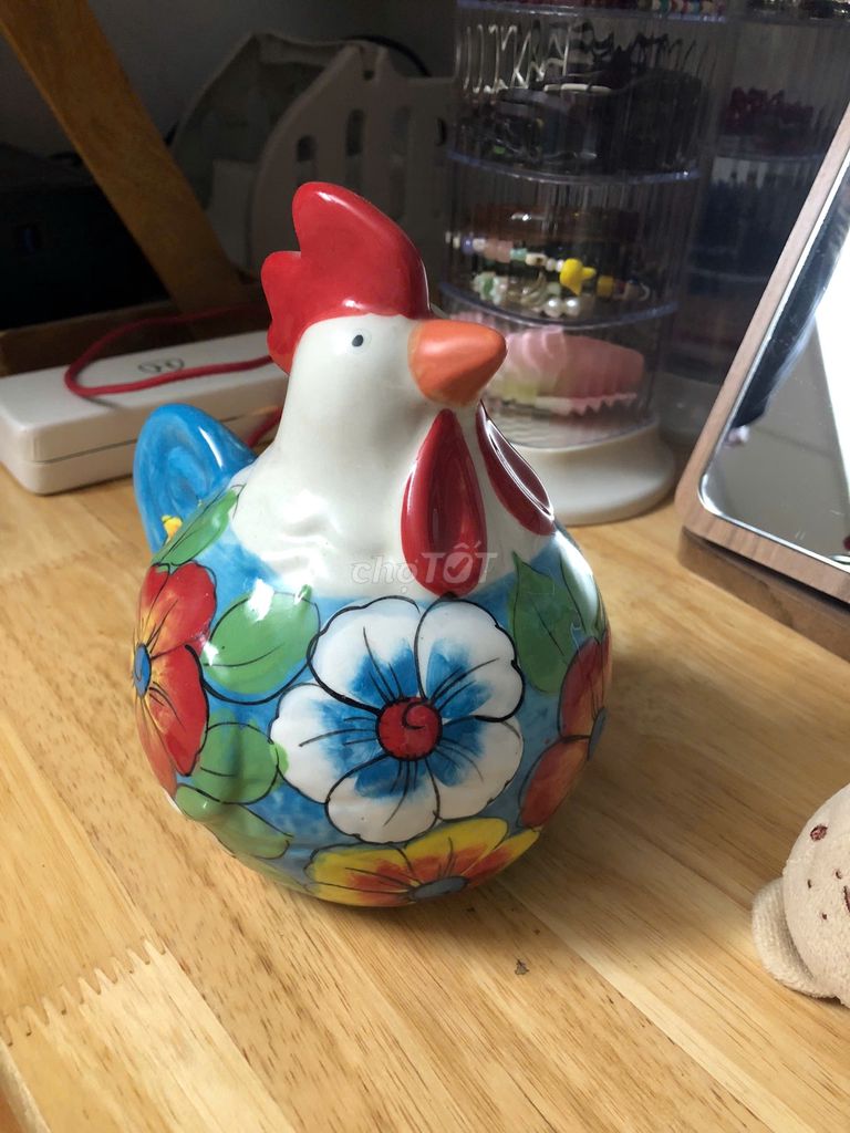 Gà gốm hoa trang trí