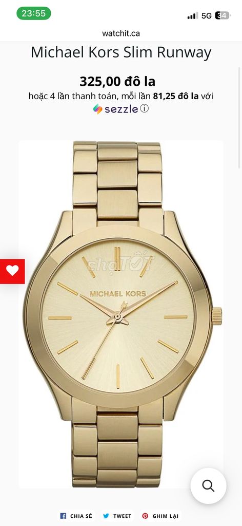 Michael Kors Slim Runway Vàng Nữ. Mua bán Đồng hồ tại Quận Hoàn Kiếm Hà Nội được đăng bởi Long Con hình 1