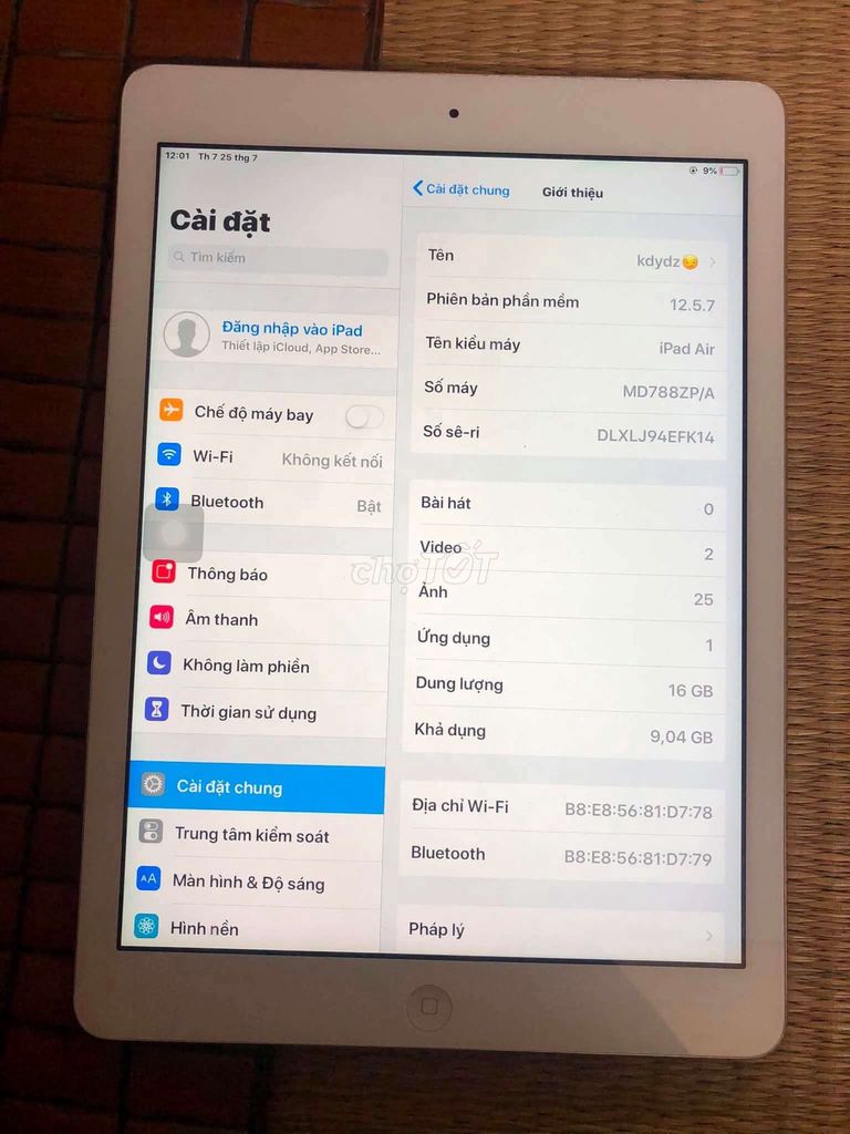 iPad Air 16GB Bạc đẹp zin full chức năng. Mua bán Máy tính bảng tại Quận Hai Bà Trưng Hà Nội được đăng bởi Thế Thiện hình 1