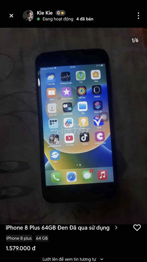 Apple iPhone 8 Plus 64GB Đen Đã dùng. Mua bán Điện thoại tại Thành phố Thuận An Bình Dương được đăng bởi Kie Kie hình 1