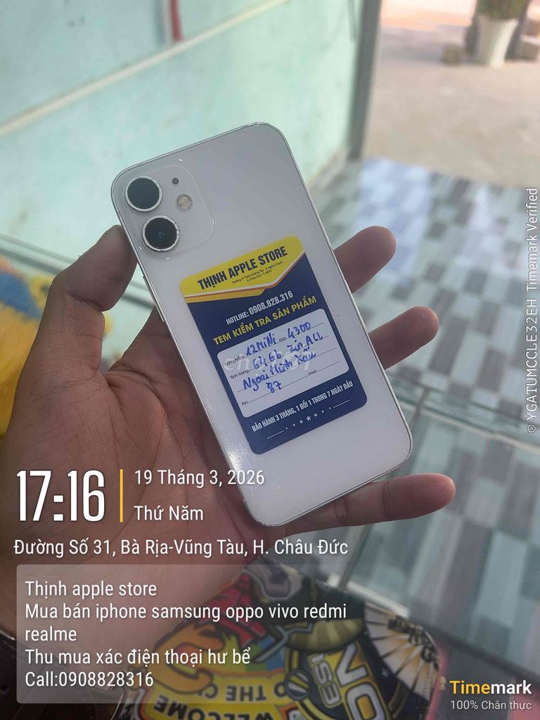 Apple iPhone 12 mini 64GB Trắng. Mua bán Điện thoại tại Huyện Châu Đức Bà Rịa - Vũng Tàu được đăng bởi võ văn thịnh hình 1