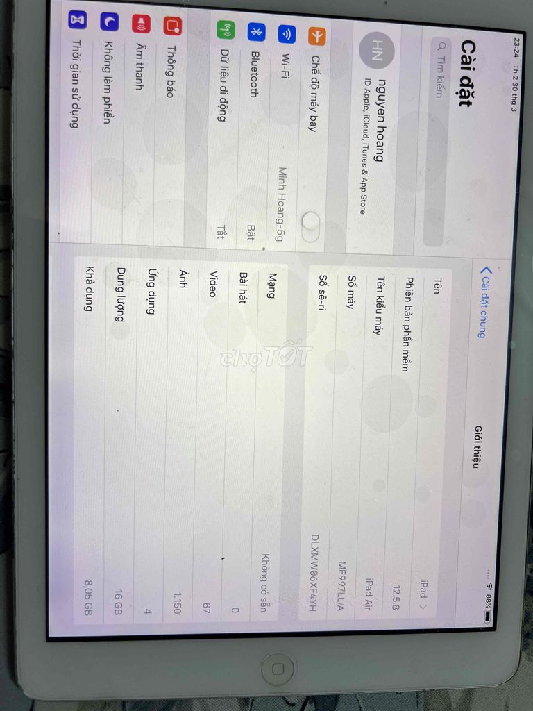 Apple iPad Air 16GB Trắng 4G. Mua bán Máy tính bảng tại Quận Ba Đình Hà Nội được đăng bởi Hoàng Thổ Cư  hình 1