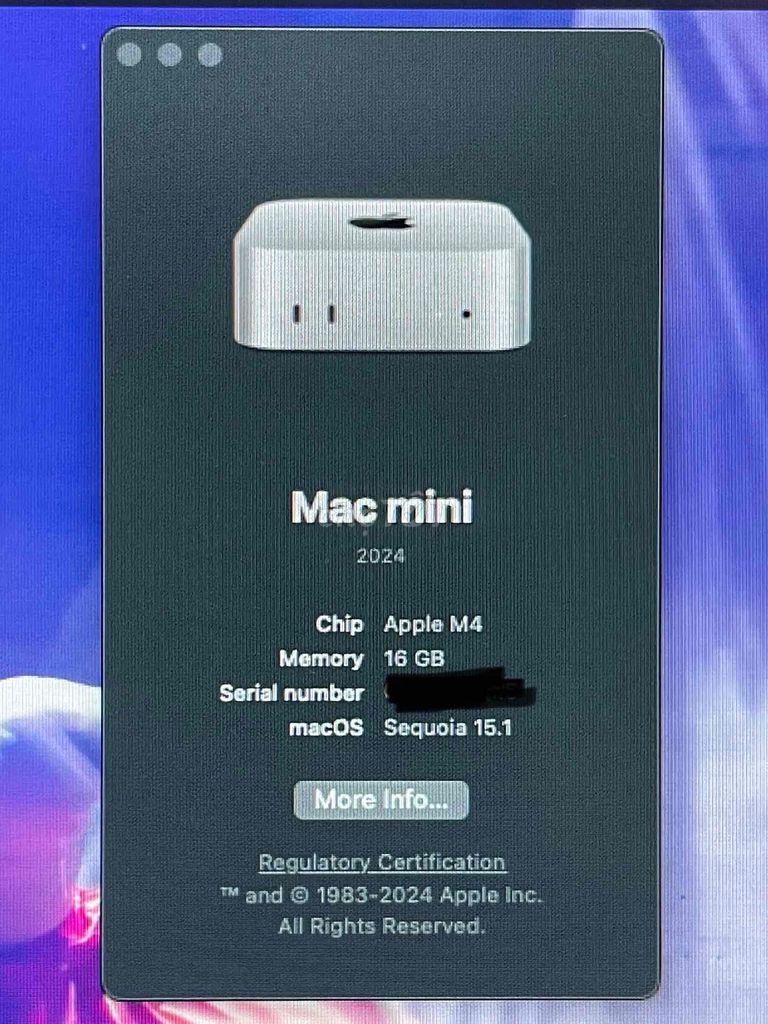 MAC Mini M4 16GB RAM, 256GB SSD like new